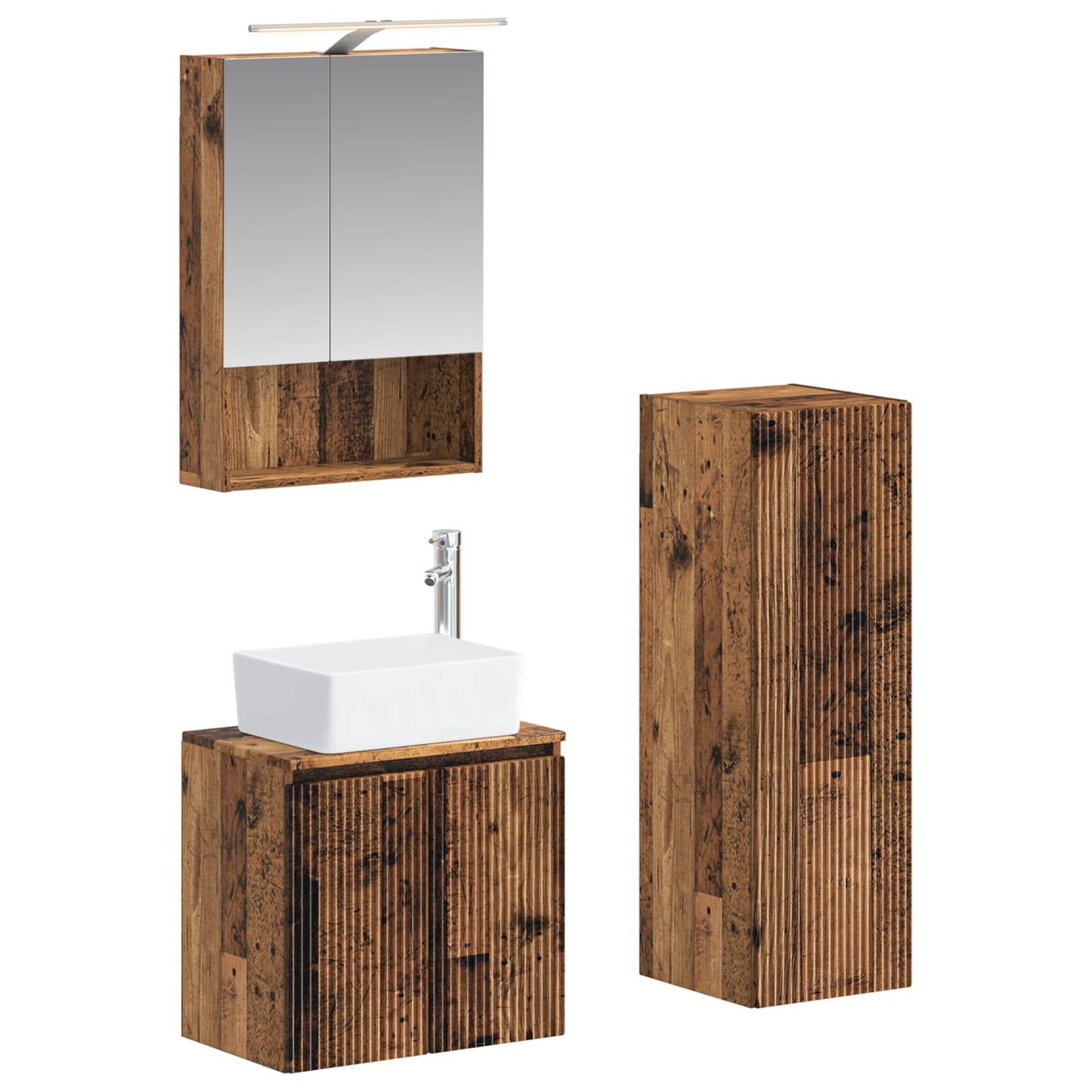 vidaXL Bathroom Furniture Set 4 pcs Old Wood Engineered Wood and Glass