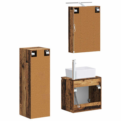 vidaXL Bathroom Furniture Set 4 pcs Old Wood Engineered Wood and Glass