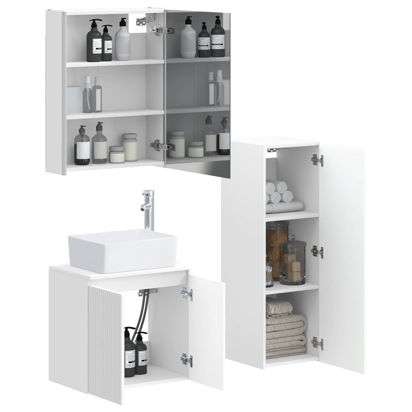 vidaXL Bathroom Furniture Set 4 pcs White Engineered Wood and Glass