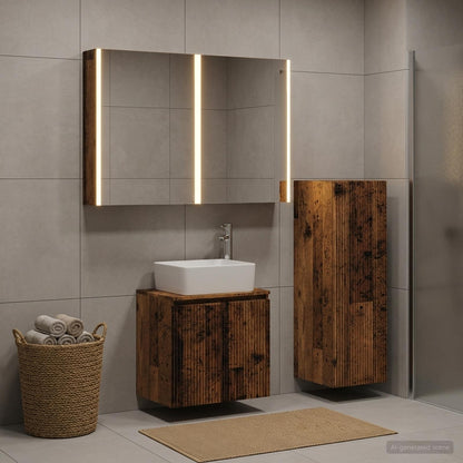 vidaXL Bathroom Furniture Set 4 pcs Old Wood Engineered Wood and Glass