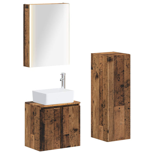 vidaXL Bathroom Furniture Set 4 pcs Old Wood Engineered Wood and Glass