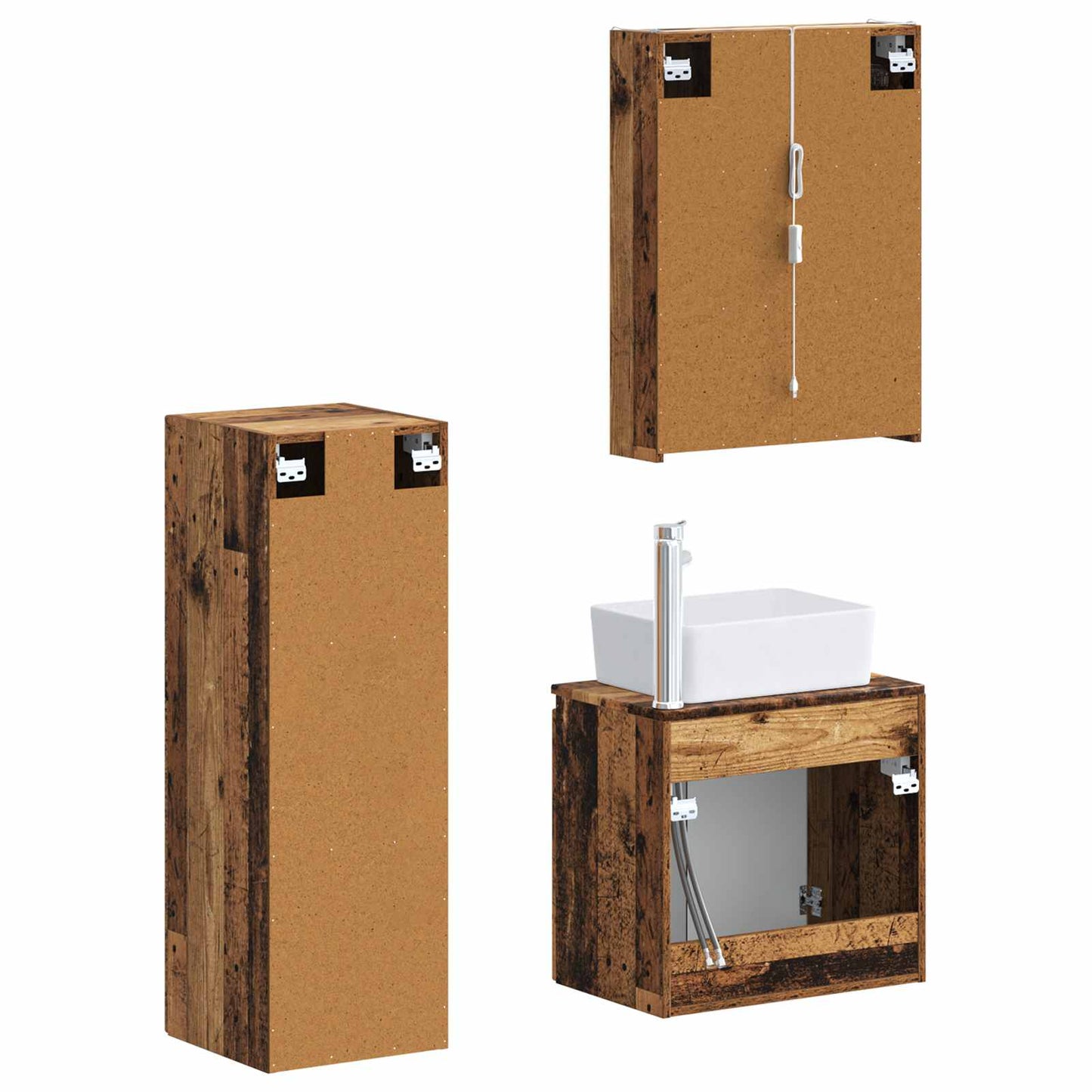 vidaXL Bathroom Furniture Set 4 pcs Old Wood Engineered Wood and Glass