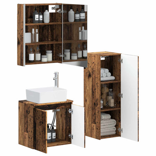 vidaXL Bathroom Furniture Set 4 pcs Old Wood Engineered Wood and Glass