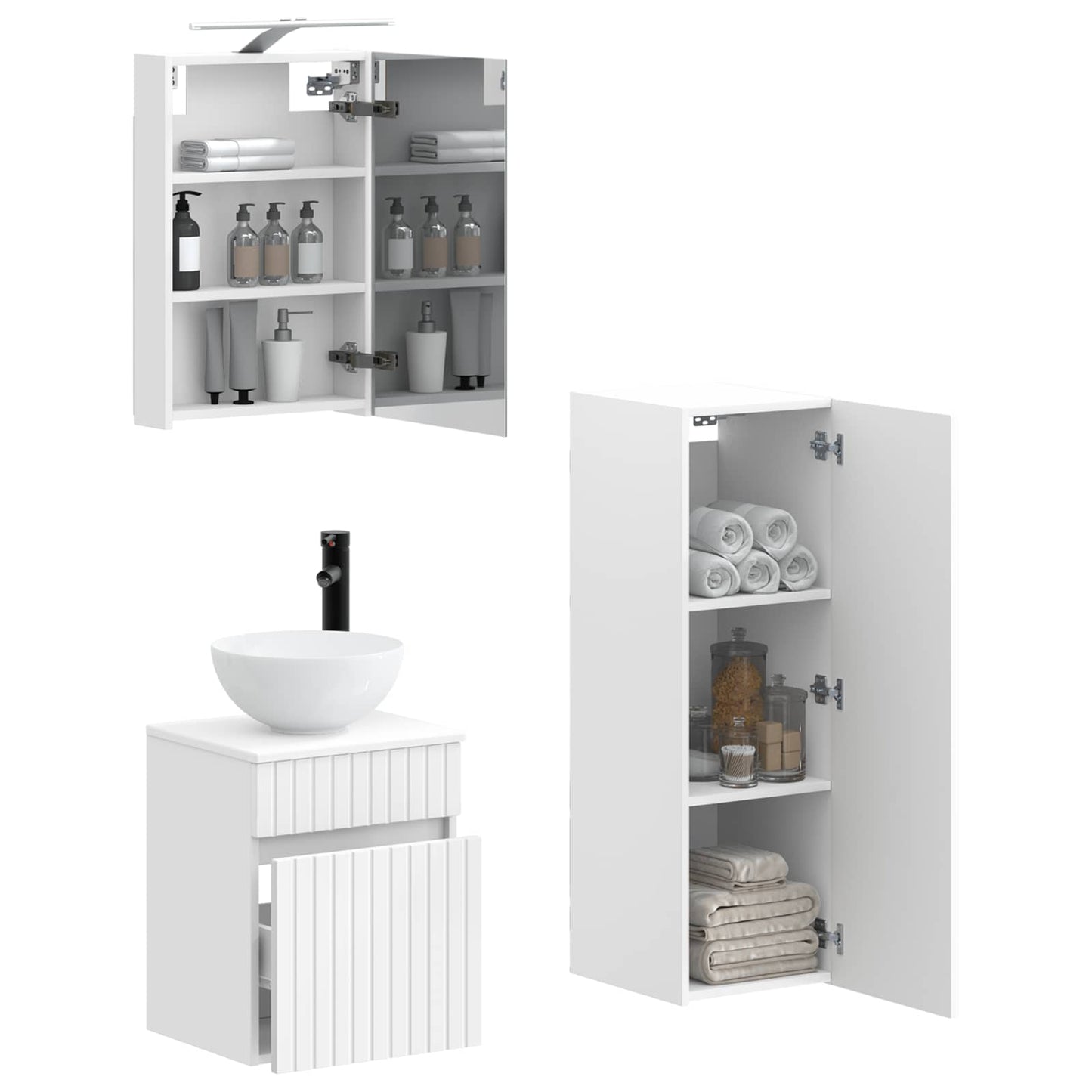 vidaXL Bathroom Furniture Set 4 pcs White Engineered Wood and Glass