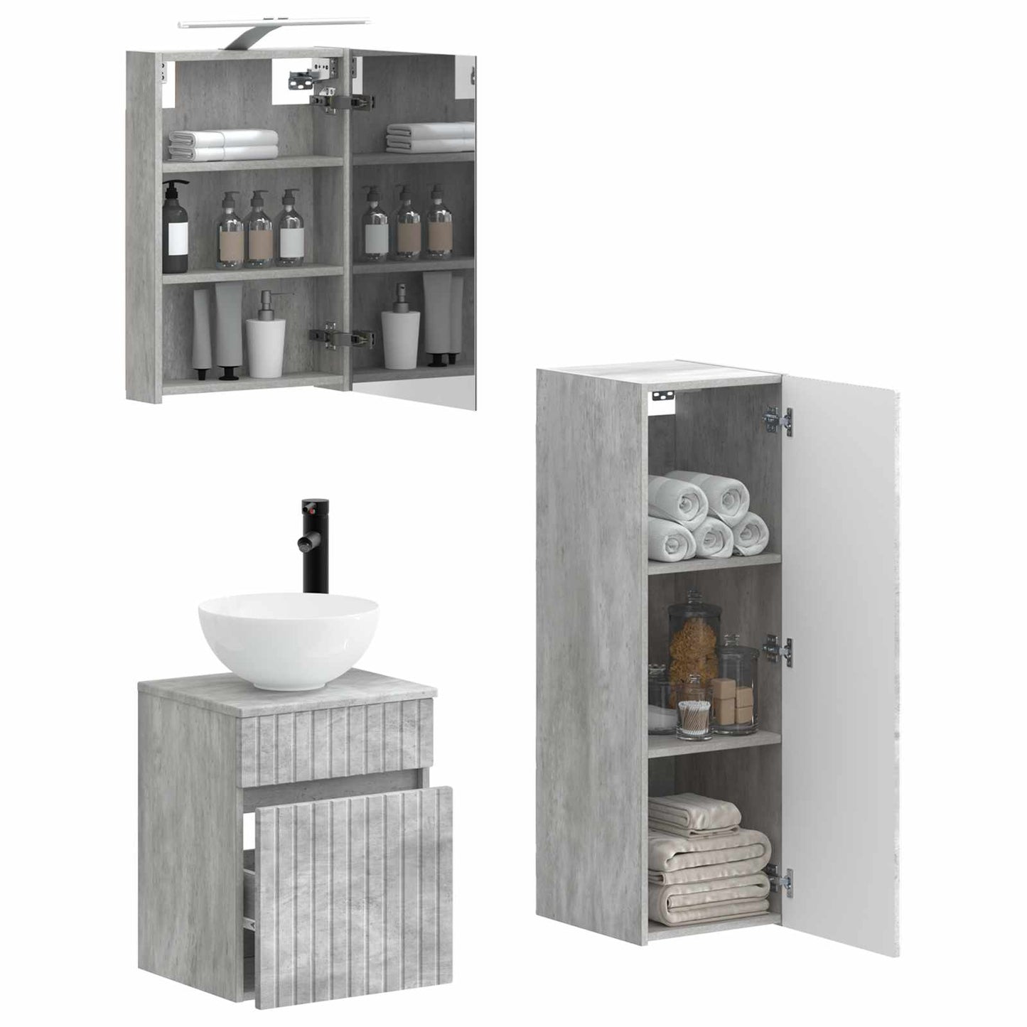 vidaXL Bathroom Furniture Set 4 pcs Concrete Grey