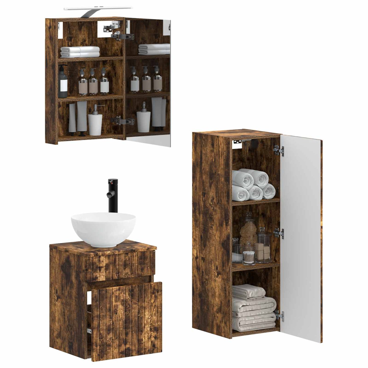 vidaXL Bathroom Furniture Set 4 pcs Smoked Oak