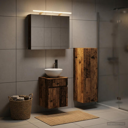 vidaXL Bathroom Furniture Set 4 pcs Old Wood Engineered Wood and Glass