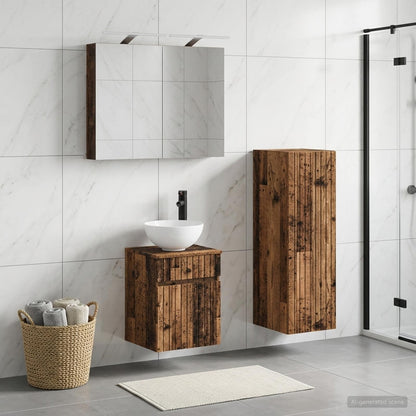 vidaXL Bathroom Furniture Set 4 pcs Old Wood Engineered Wood and Glass
