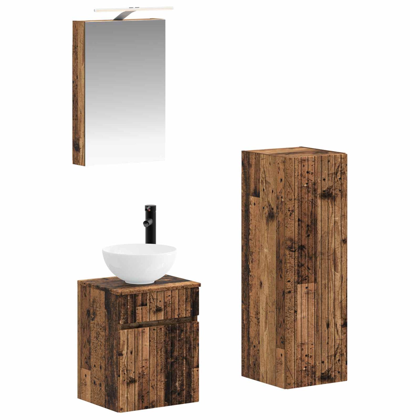vidaXL Bathroom Furniture Set 4 pcs Old Wood Engineered Wood and Glass