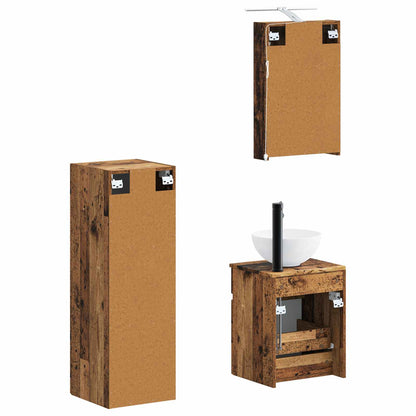 vidaXL Bathroom Furniture Set 4 pcs Old Wood Engineered Wood and Glass