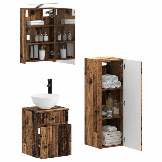 vidaXL Bathroom Furniture Set 4 pcs Old Wood Engineered Wood and Glass