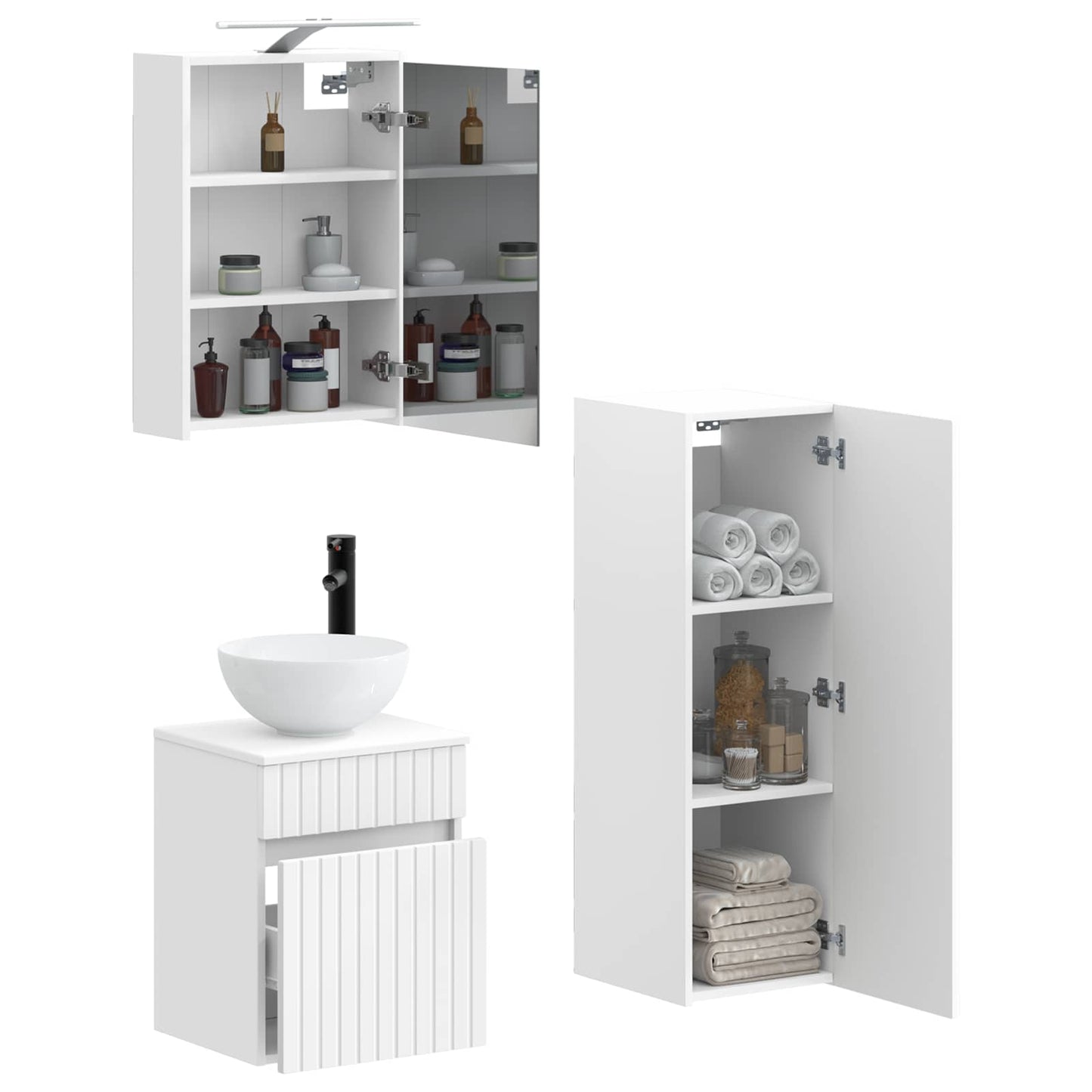 vidaXL Bathroom Furniture Set 4 pcs White Engineered Wood and Glass