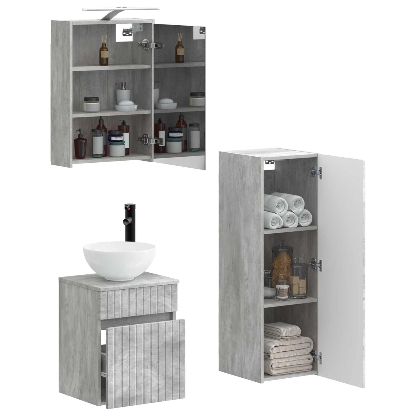 vidaXL Bathroom Furniture Set 4 pcs Concrete Grey