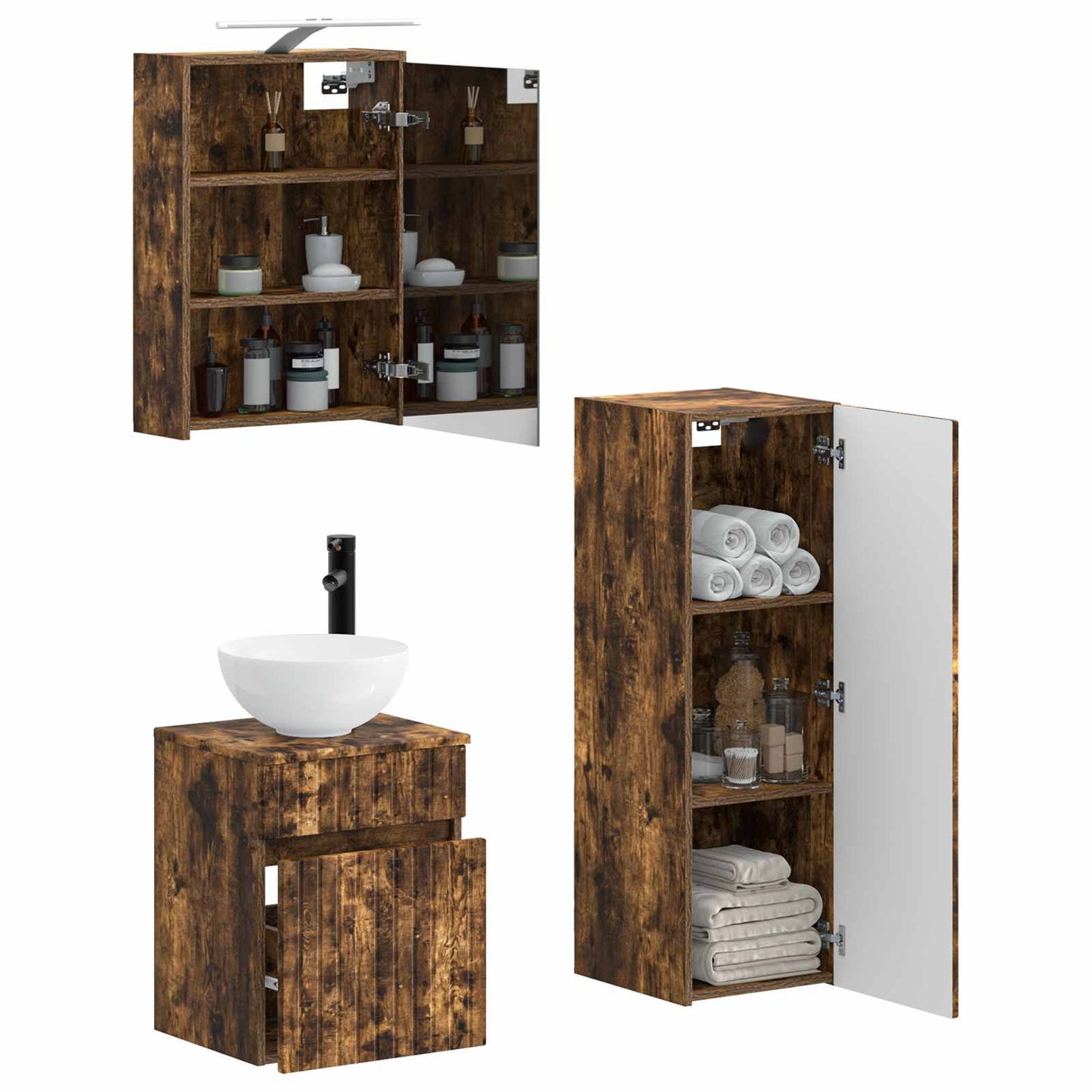 vidaXL Bathroom Furniture Set 4 pcs Smoked Oak