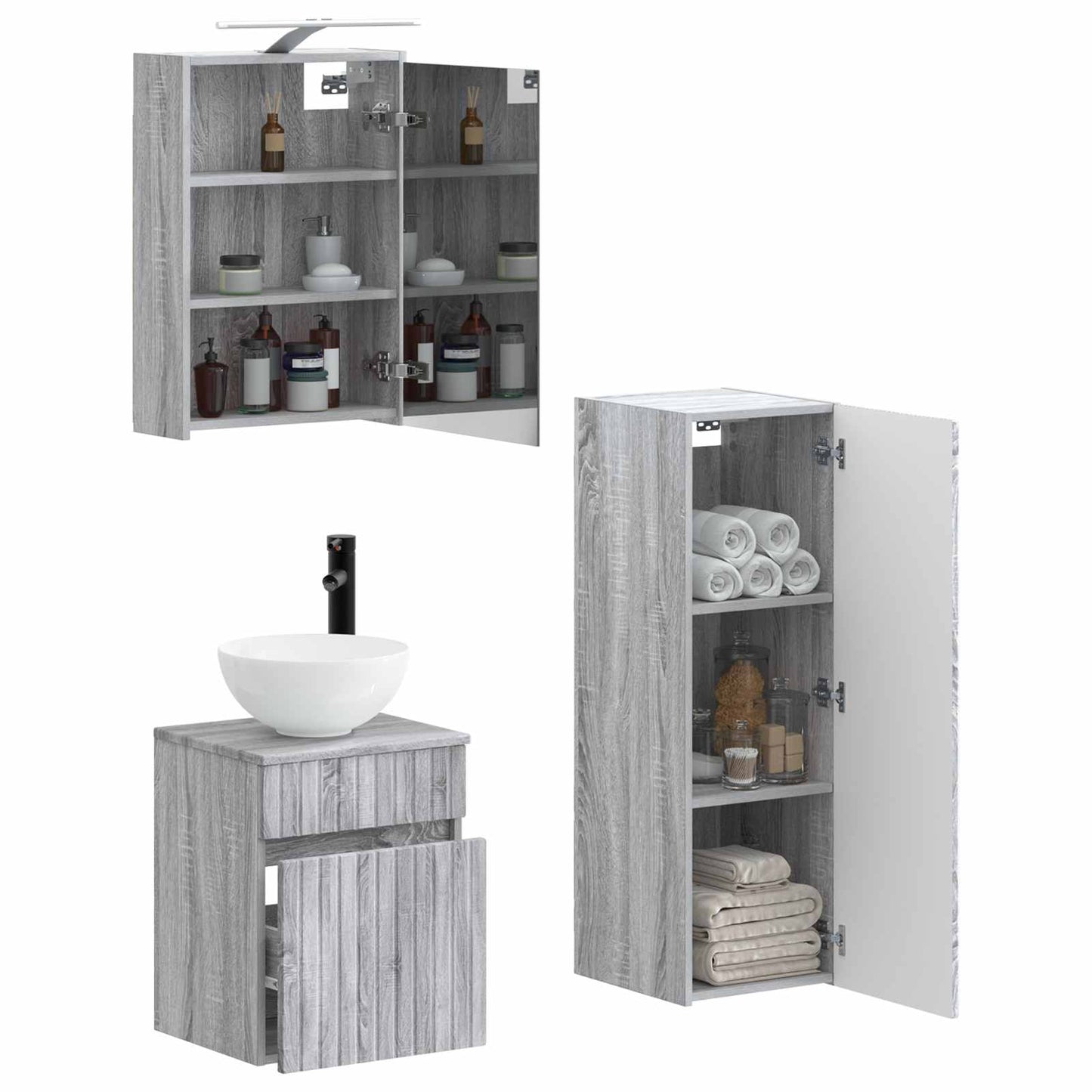 vidaXL Bathroom Furniture Set 4 pcs Grey Sonoma