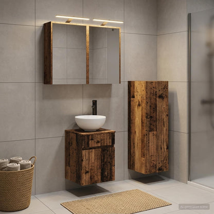 vidaXL Bathroom Furniture Set 4 pcs Old Wood Engineered Wood and Glass