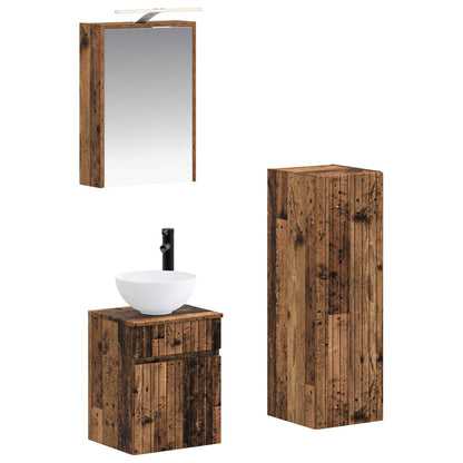 vidaXL Bathroom Furniture Set 4 pcs Old Wood Engineered Wood and Glass