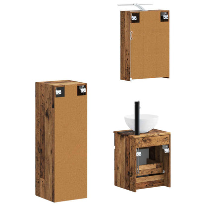 vidaXL Bathroom Furniture Set 4 pcs Old Wood Engineered Wood and Glass