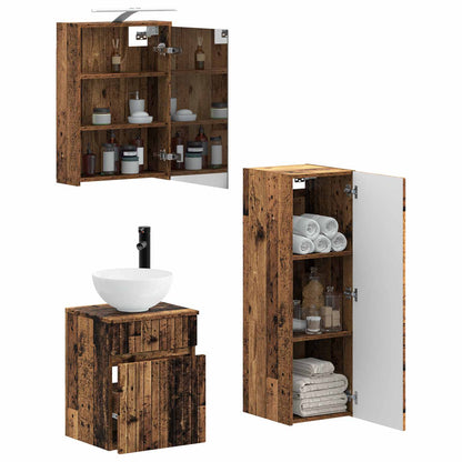 vidaXL Bathroom Furniture Set 4 pcs Old Wood Engineered Wood and Glass