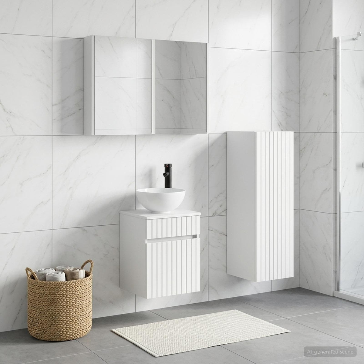 vidaXL Bathroom Furniture Set 4 pcs White Engineered Wood and Glass