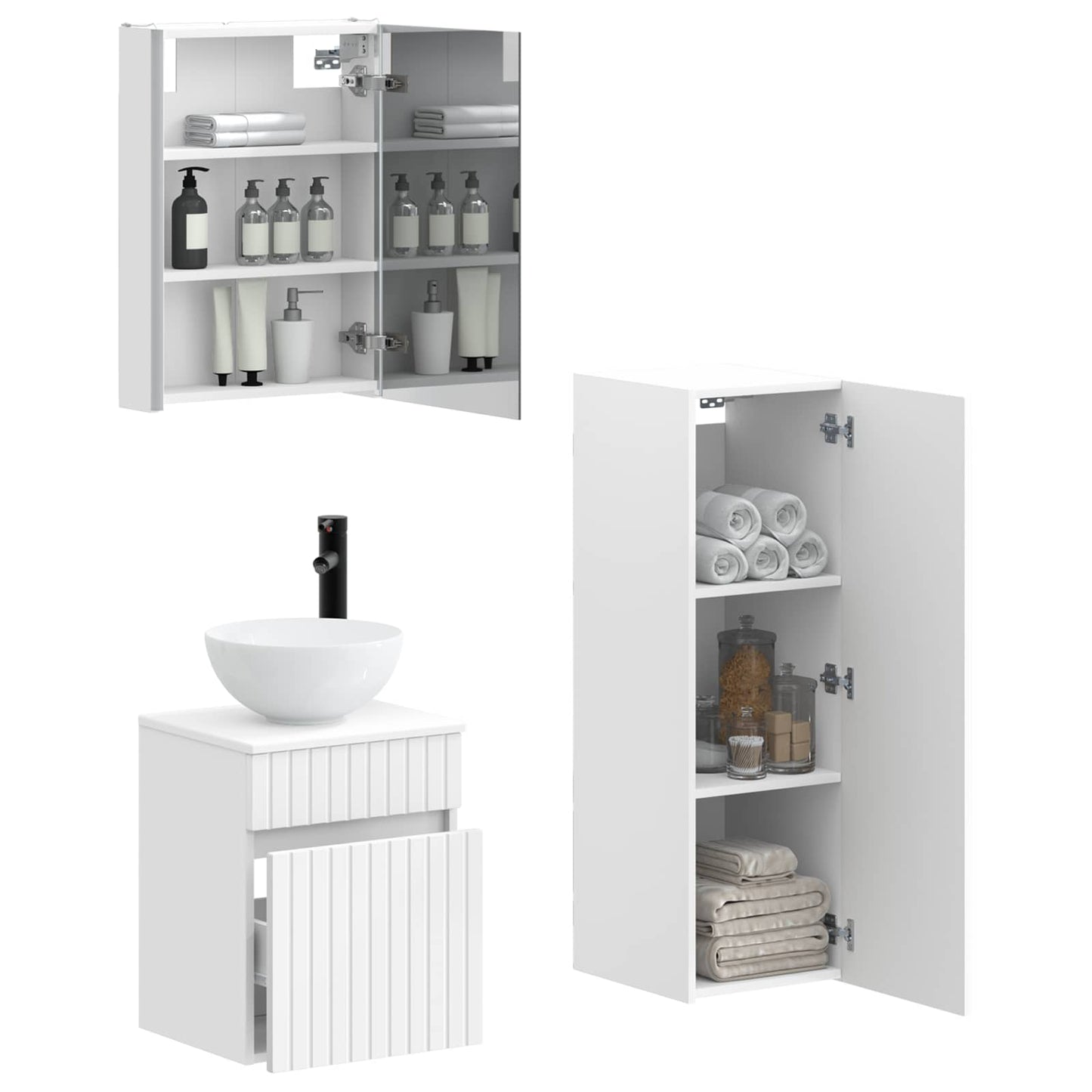 vidaXL Bathroom Furniture Set 4 pcs White Engineered Wood and Glass