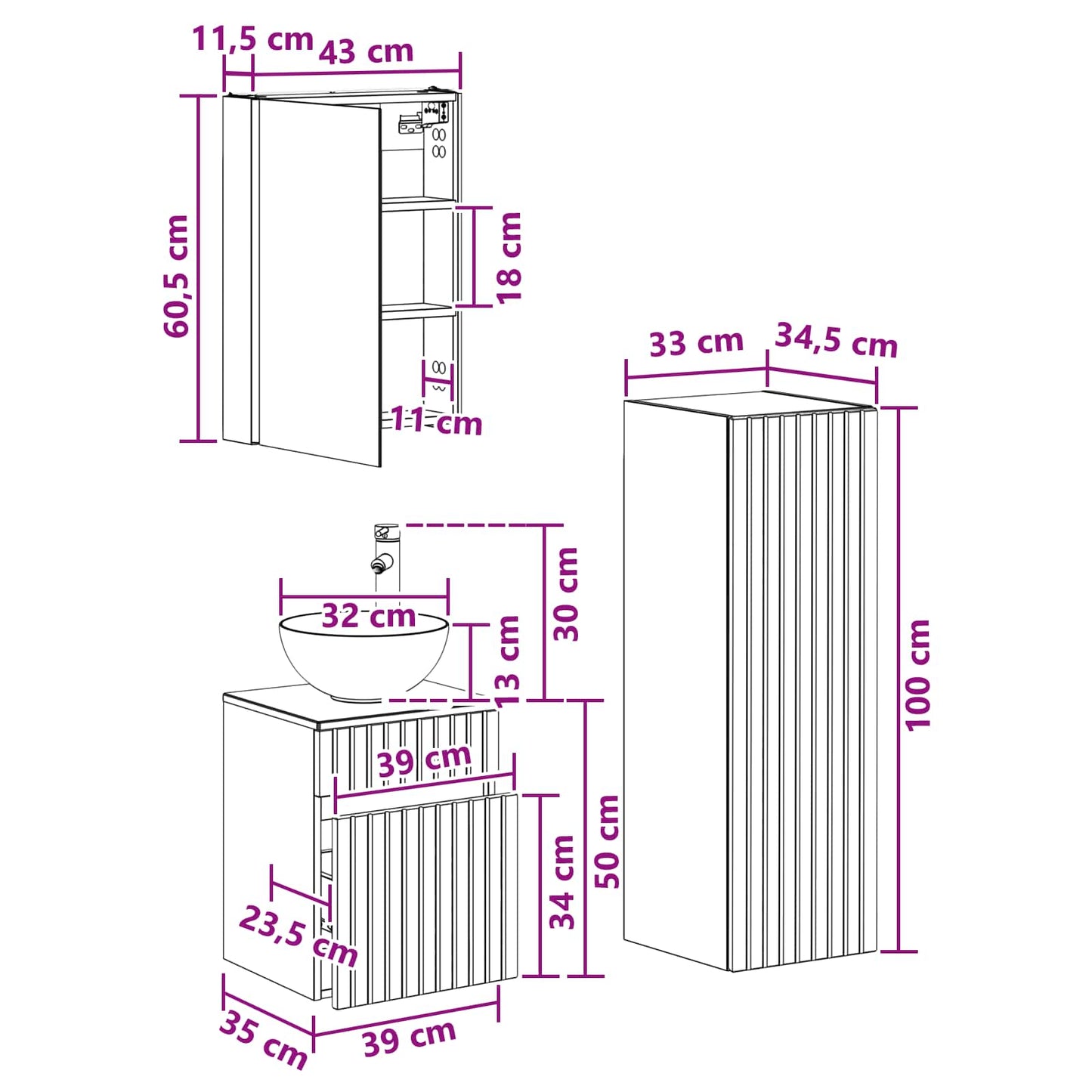 vidaXL Bathroom Furniture Set 4 pcs Smoked Oak