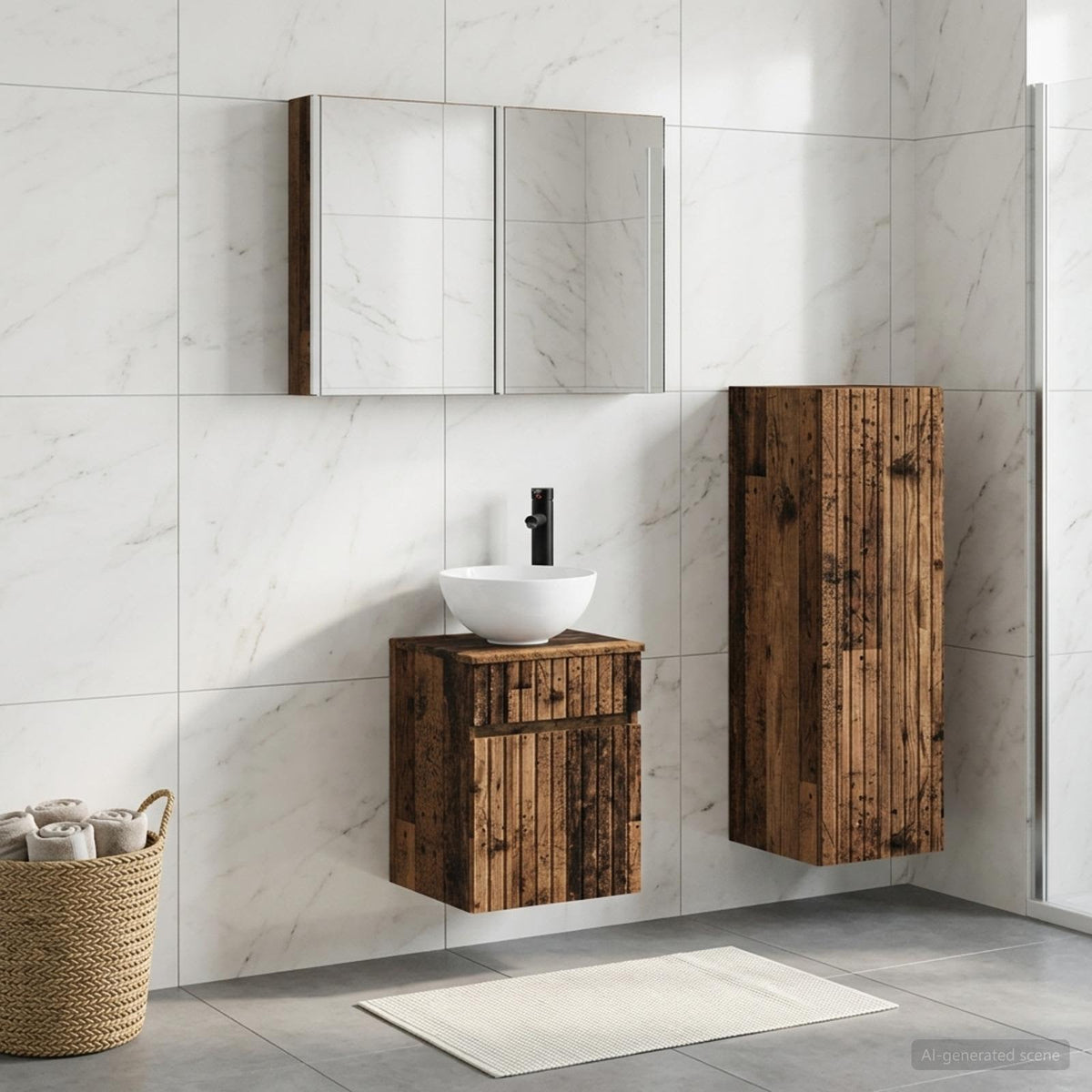 vidaXL Bathroom Furniture Set 4 pcs Old Wood Engineered Wood and Glass