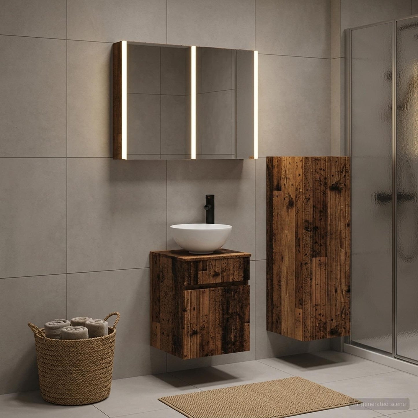 vidaXL Bathroom Furniture Set 4 pcs Old Wood Engineered Wood and Glass
