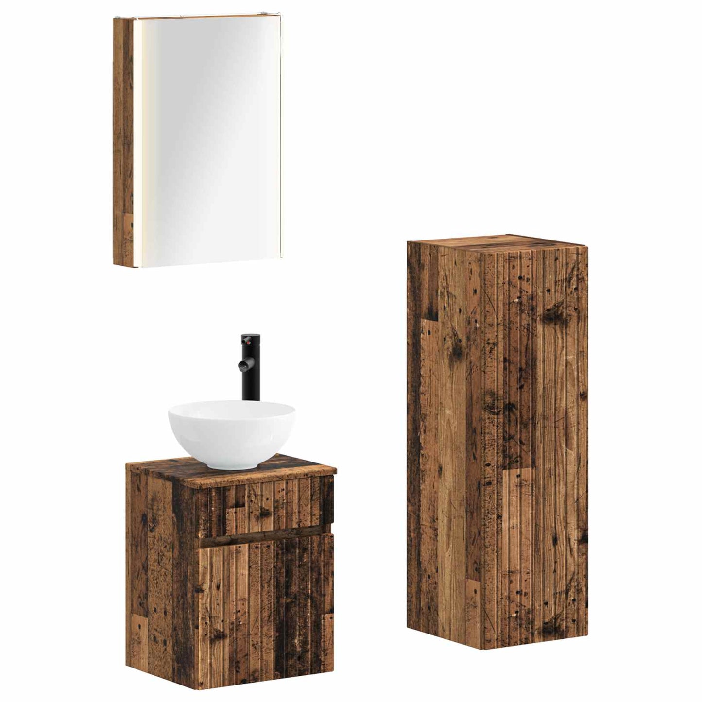vidaXL Bathroom Furniture Set 4 pcs Old Wood Engineered Wood and Glass