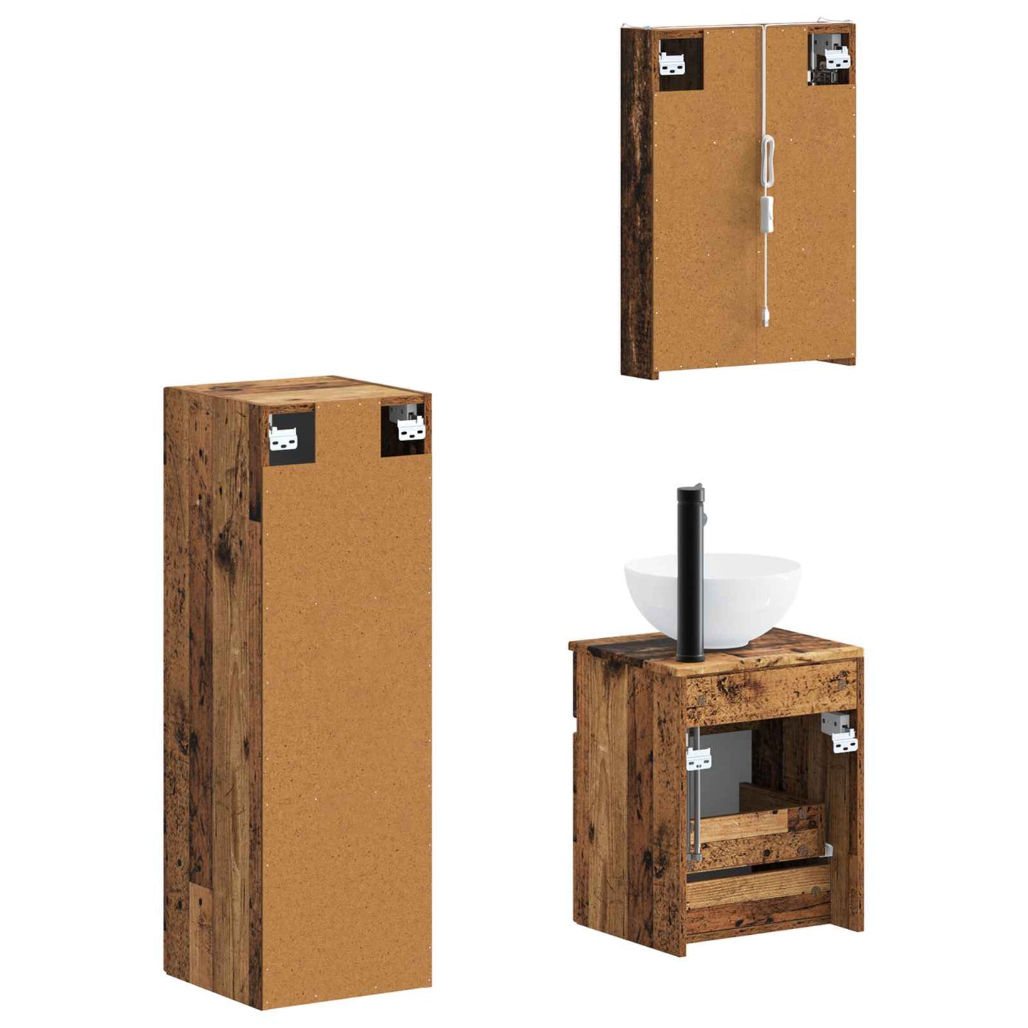 vidaXL Bathroom Furniture Set 4 pcs Old Wood Engineered Wood and Glass