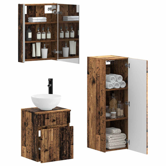 vidaXL Bathroom Furniture Set 4 pcs Old Wood Engineered Wood and Glass