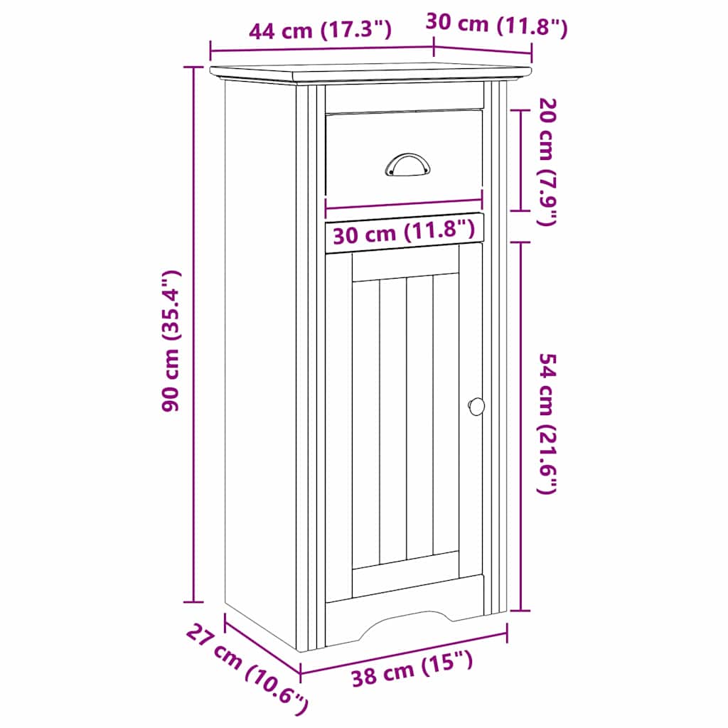 vidaXL Bathroom Cabinet with Drawer BODO Honey Brown 44 x 30 x 90 cm