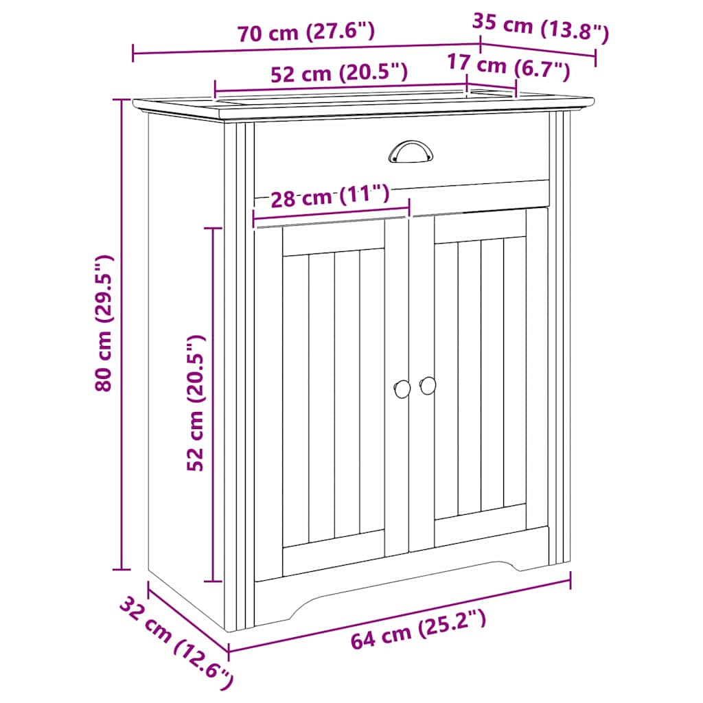 vidaXL Bathroom Cabinet with Storage BODO Honey Brown 70 x 35 x 80 cm