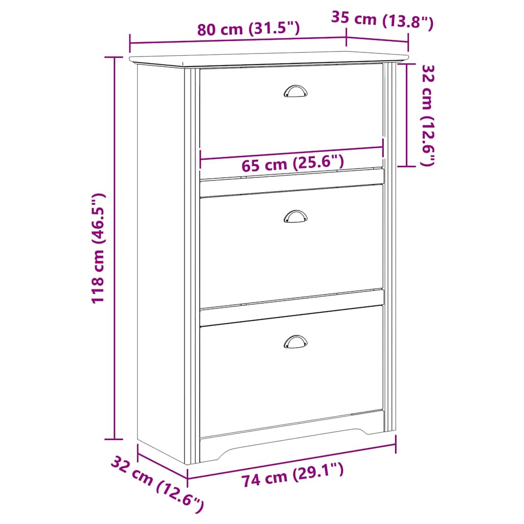 vidaXL Shoe Rack BODO Honey Brown 80 x 35 x 118 cm Engineered Wood