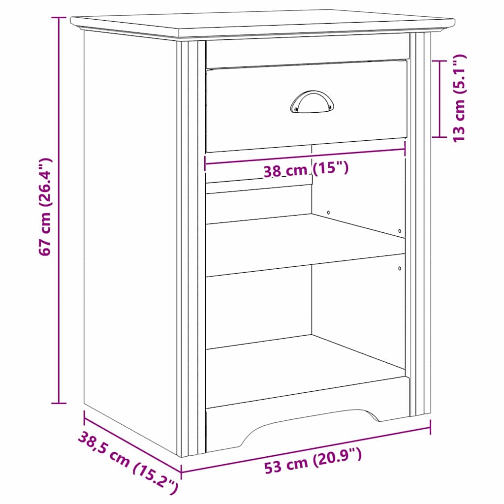 vidaXL Bedside Cabinet BODO Honey Brown 53 x 38.5 x 67 cm