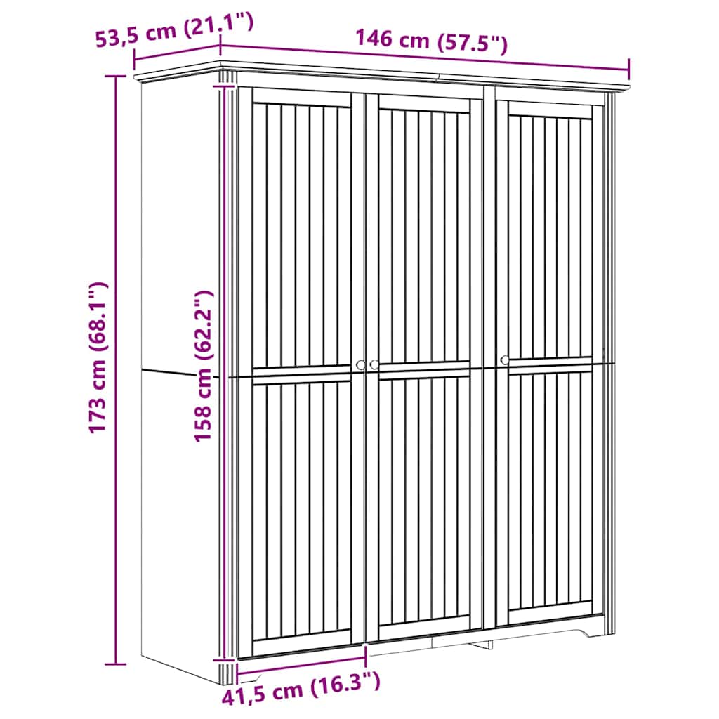 vidaXL Wardrobe BODO Honey Brown 146 x 53.5 x 173 cm Engineered Wood