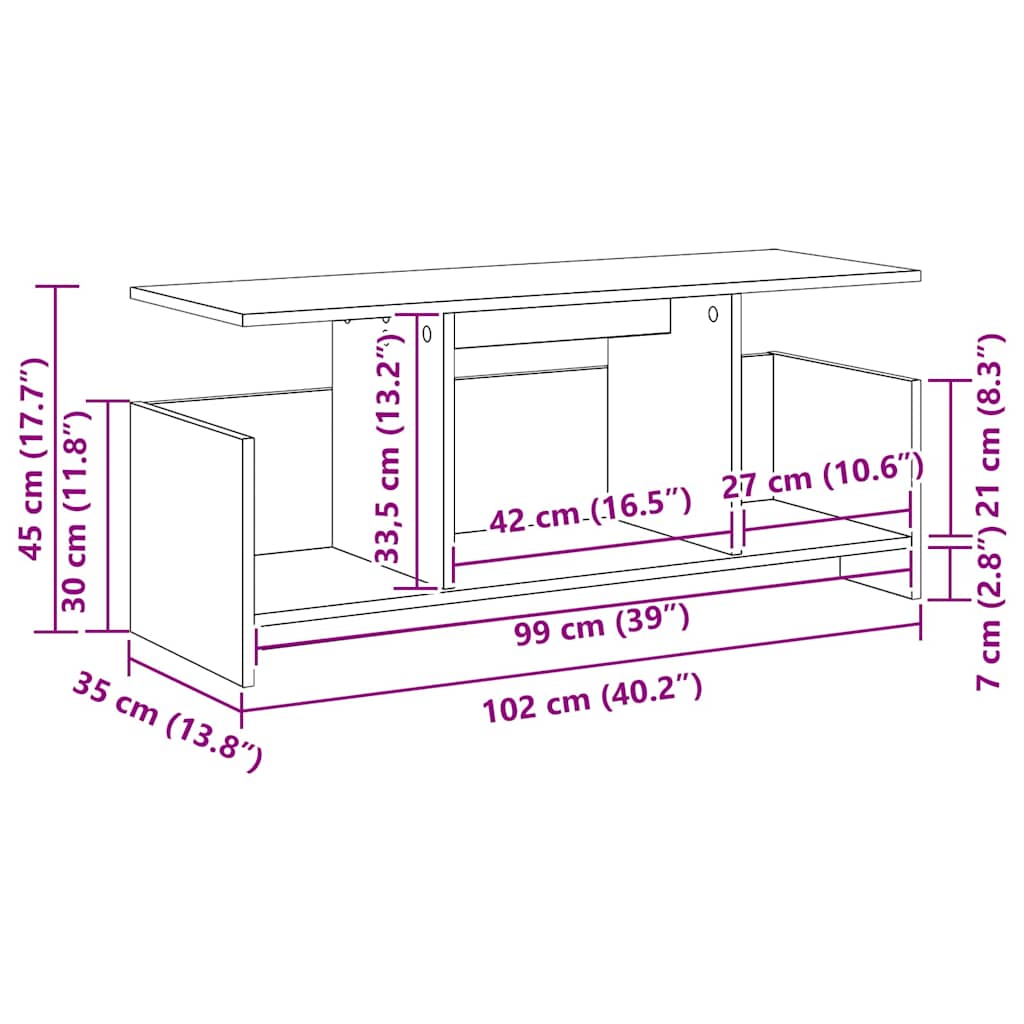 vidaXL TV Stand Black Oak 102 x 35 x 45 cm Engineered Wood