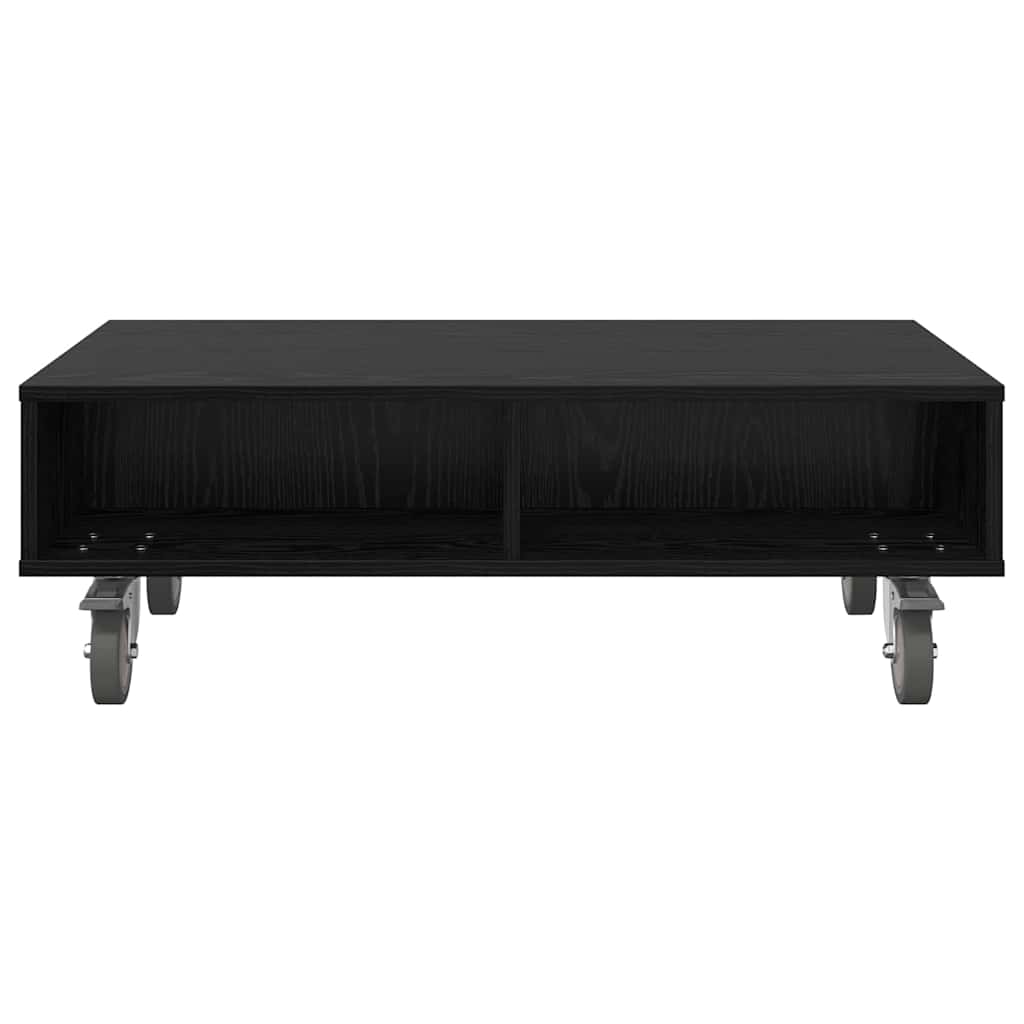 vidaXL Side Table with Wheels Black Oak 90 x 50 x 30 cm