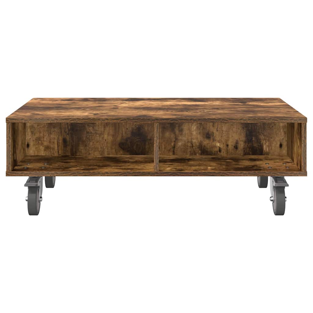 vidaXL Side Table with Wheels Smoked Oak 90 x 50 x 30 cm