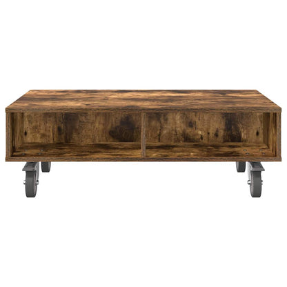 vidaXL Side Table with Wheels Smoked Oak 90 x 50 x 30 cm