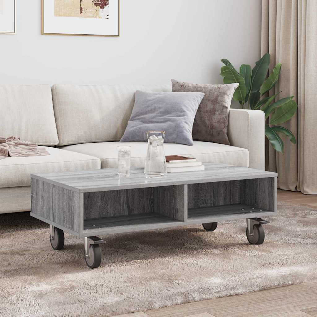 vidaXL Side Table with Wheels Grey Sonoma 90 x 50 x 30 cm