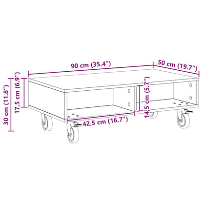vidaXL Side Table with Wheels Grey Sonoma 90 x 50 x 30 cm