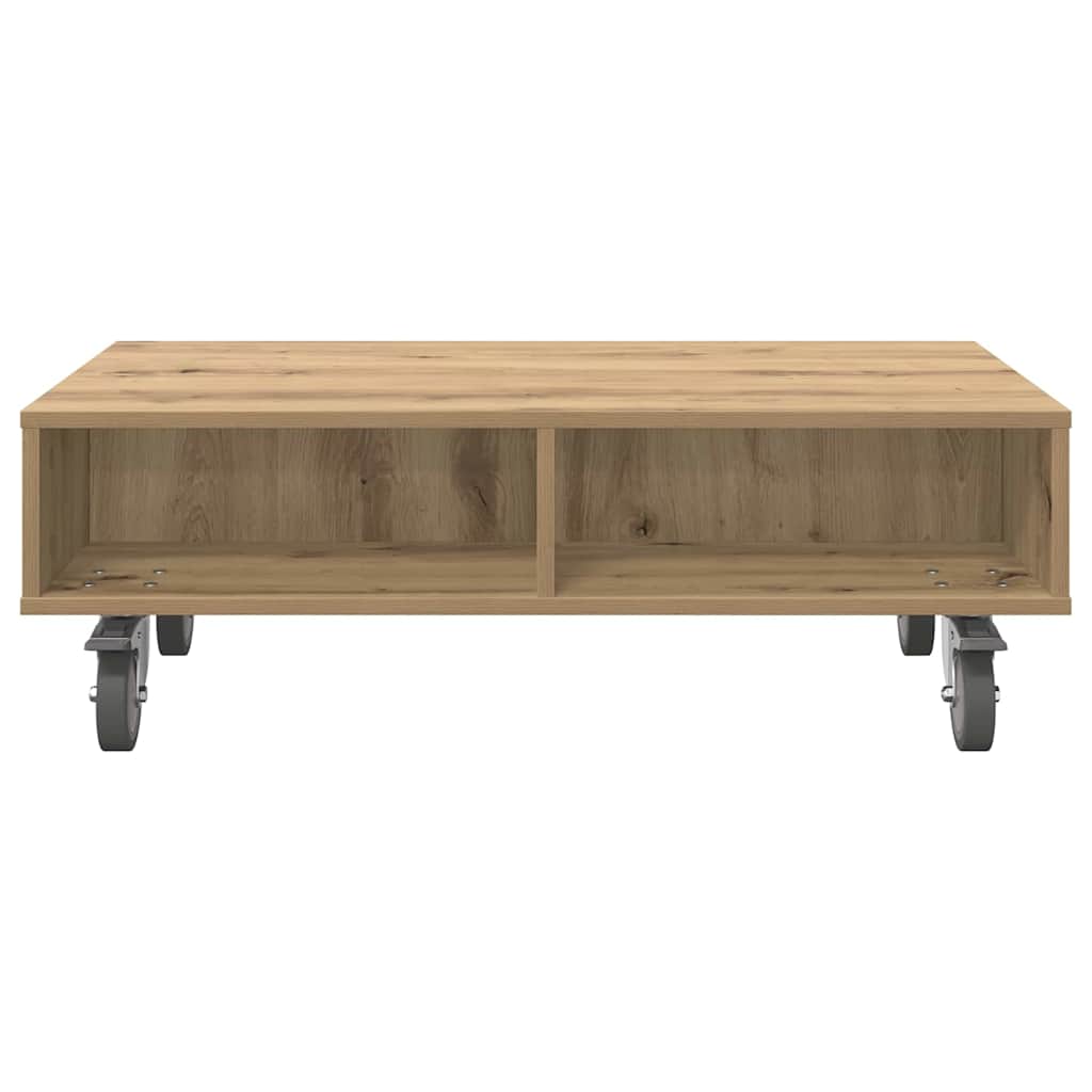 vidaXL Side Table with Wheels Artisan Oak 90 x 50 x 30 cm