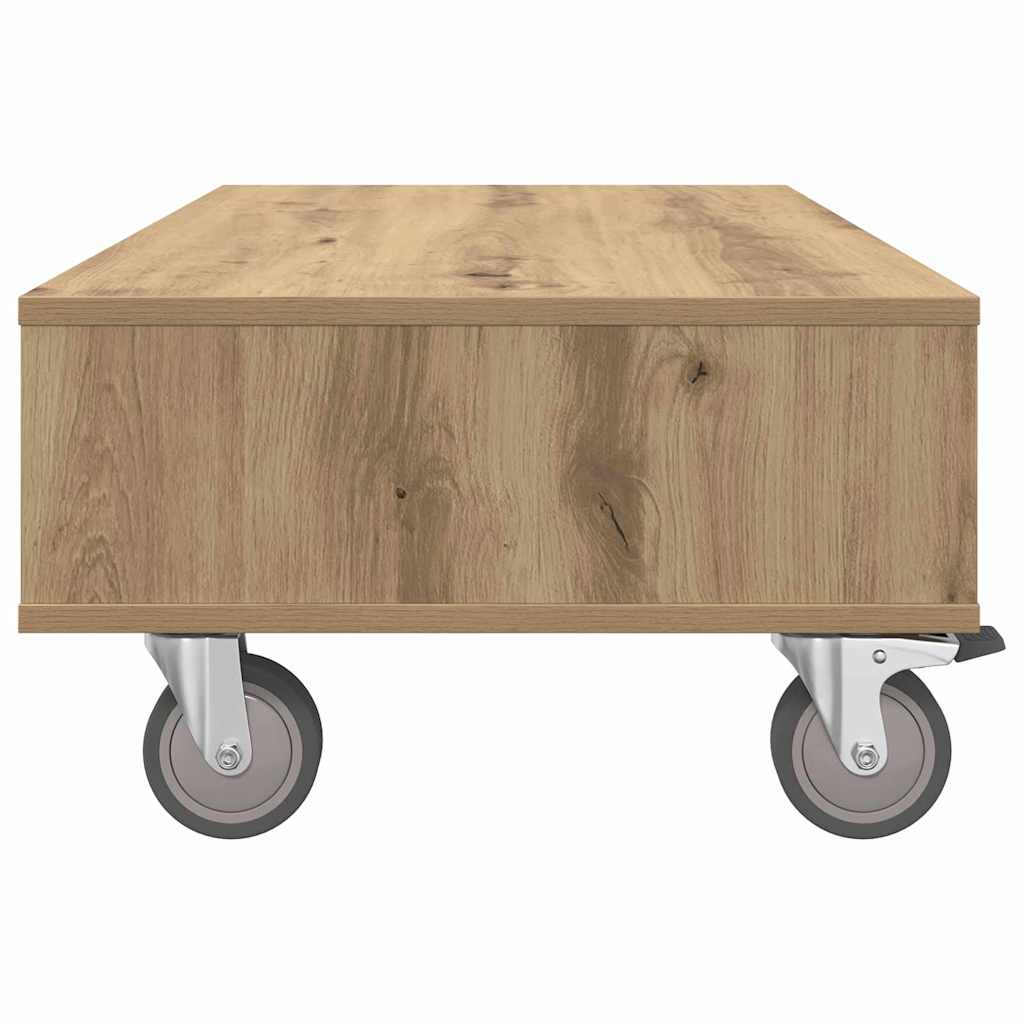 vidaXL Side Table with Wheels Artisan Oak 90 x 50 x 30 cm
