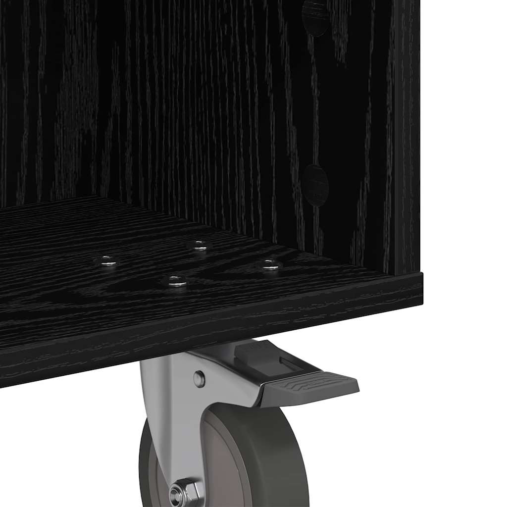 vidaXL Side Table with Wheels Black Oak 50.5 x 50 x 30 cm