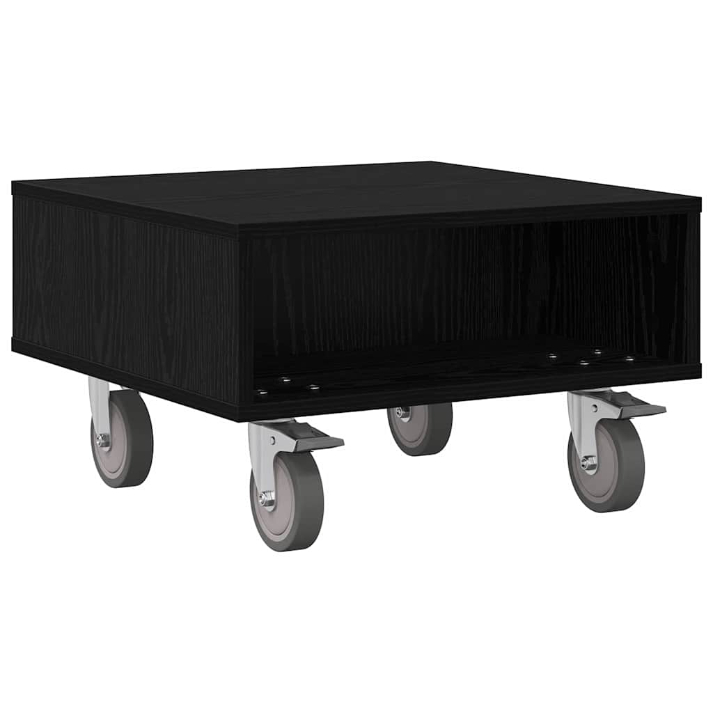 vidaXL Side Table with Wheels Black Oak 50.5 x 50 x 30 cm