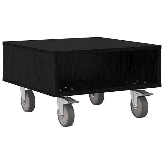 vidaXL Side Table with Wheels Black Oak 50.5 x 50 x 30 cm