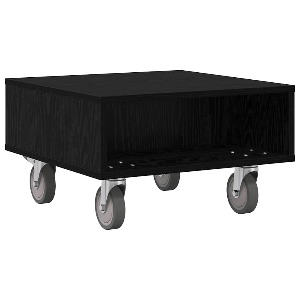 vidaXL Side Table with Wheels Black Oak 50.5 x 50 x 30 cm
