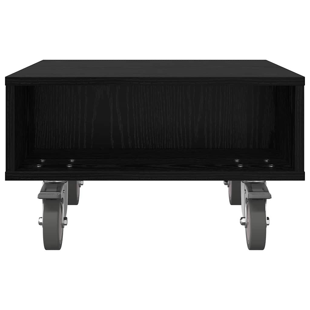 vidaXL Side Table with Wheels Black Oak 50.5 x 50 x 30 cm