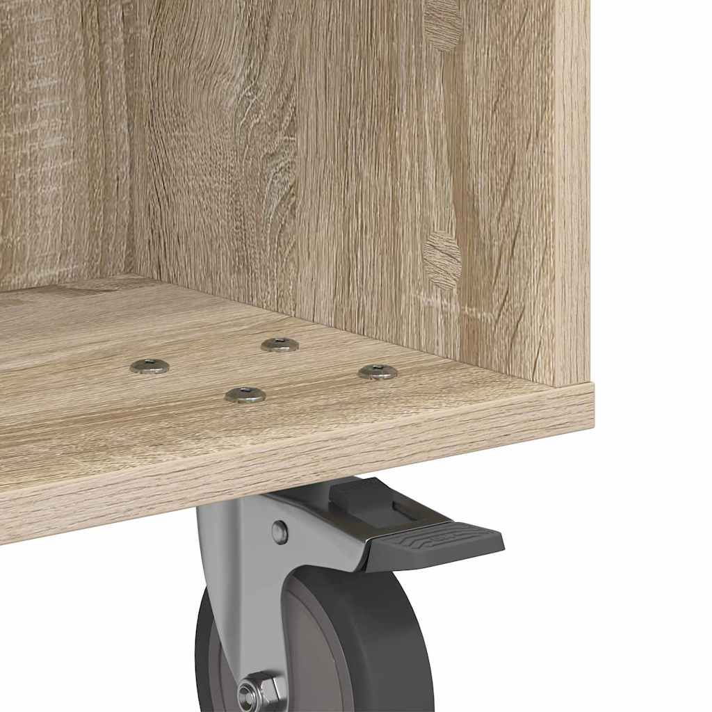 vidaXL Side Table with Wheels Sonoma Oak 50.5 x 50 x 30 cm
